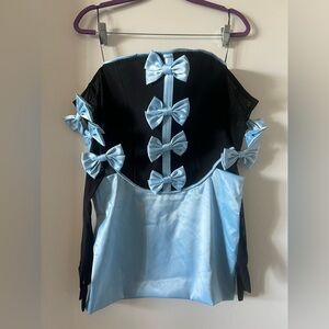 AKIRA Black and Light Blue Bow Sleeve Dress